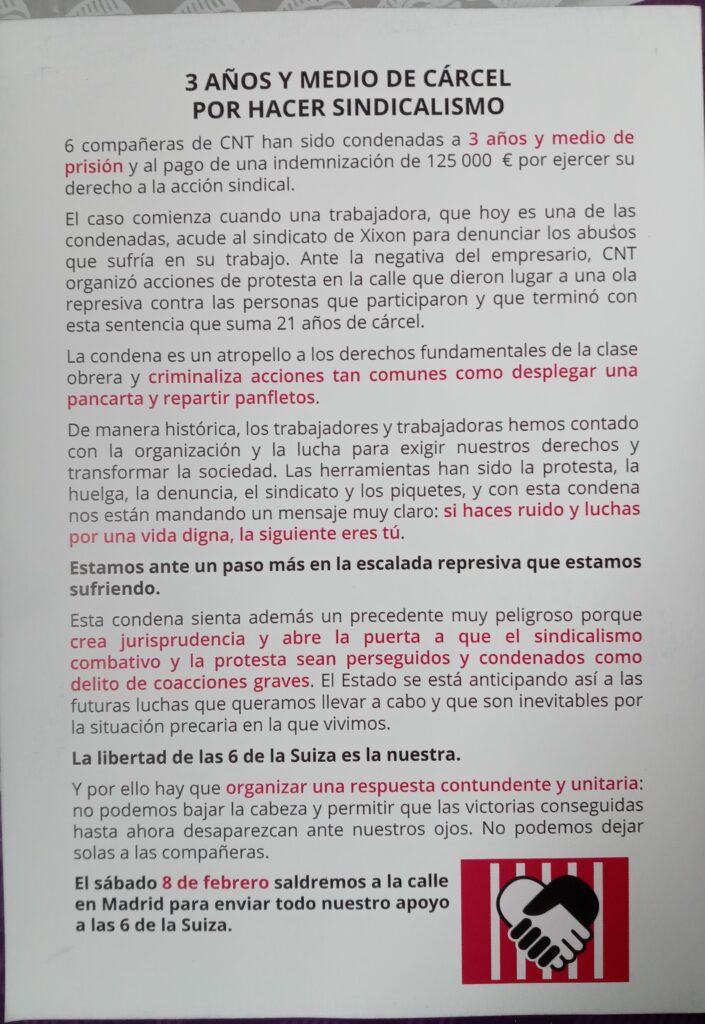 3 años y medio de cárcel por hacer sindicalismo además de una indemnización de 125000 euros por ejercer su derecho a la acción sindical